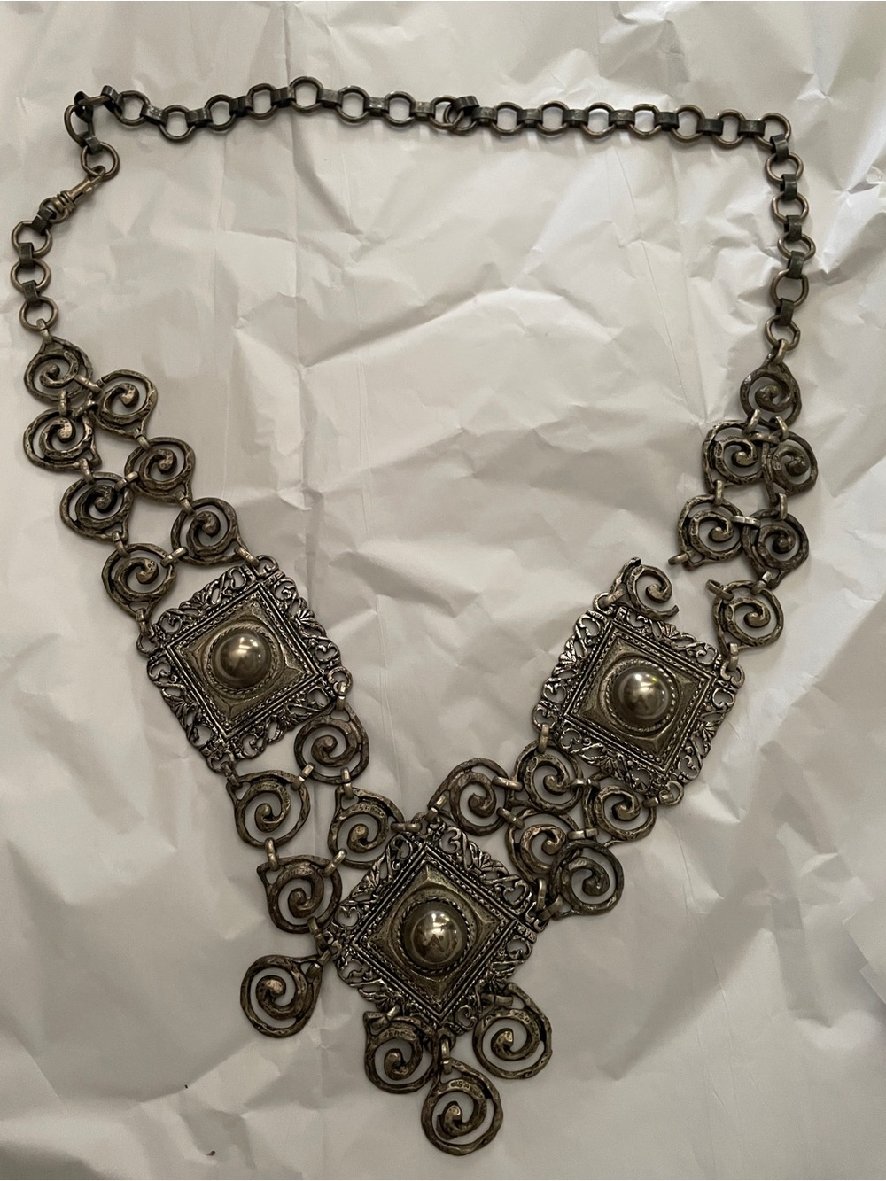 Vintage Heavyweight Silver Metal MOROCCAN Chain BELT O/S As-Is